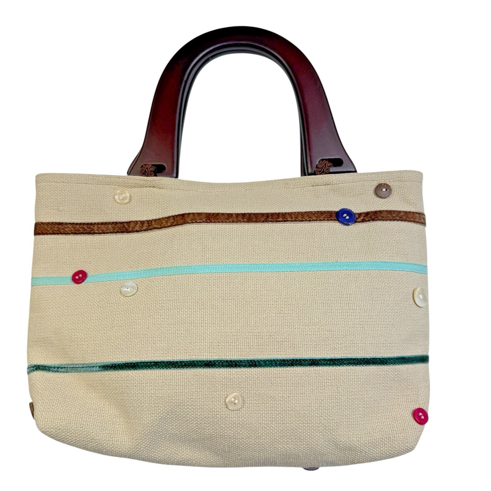 VTG‎ Handmade Woven Purse Handbag Wood Handles Festival Boho Velvet Stripe y2k